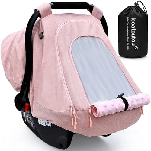 beatoutou Baby Car Seat Cover for Babies,Waterproof Baby Car Seat Cover for Girls,Infant Car Seat Cover Canopy for Girls,Windproof Car Seat Canopy for Girls, Keeps Babies Warm and Cozy (Pink)