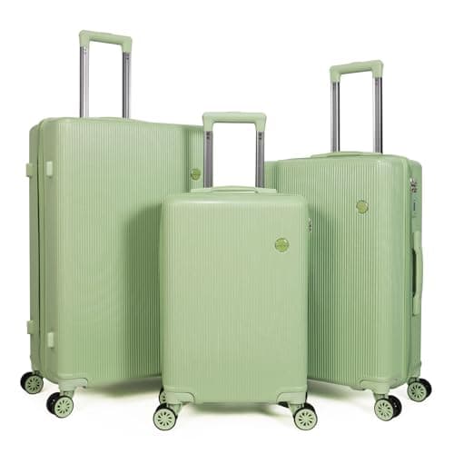 Aklsvion Hardside Luggage Set, 3 Piece, ABS + PC Material, 20/24/28 Inch Suitcase Set with Wheels (Avocado Green)