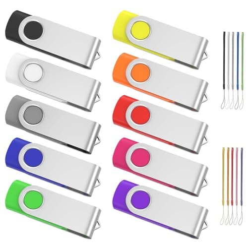 ABLAZE USB Stick 16GB 10 Pack, USB 2.0 Flash Drive with Lanyards Swivel Thumb Drives Memory Stick