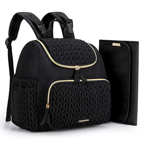 mommore Diaper Bag Small Diaper Backpack Wide-Open Baby Travel Backpacks with Insulated Pockets, Changing Pad, Stroller Straps, Black