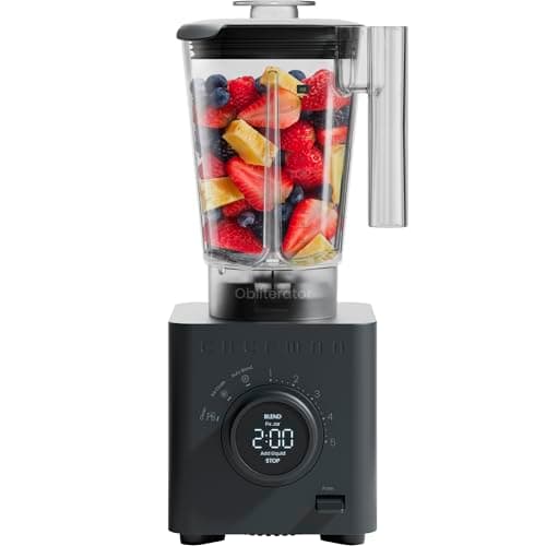 Chefman Obliterator 48 oz Countertop Blender for Smoothies, 1380W Motor to Crush Ice,Nuts & Frozen Fruit with Stainless Steel Blade Auto Blend Function, Includes Tamper & Scraper-MIDNIGHT