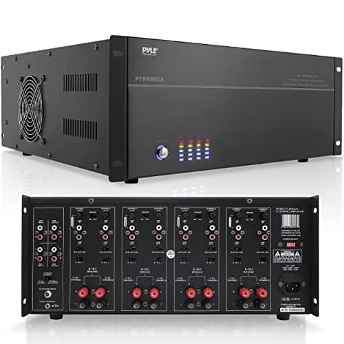 Pyle Multi Zone Audio Amplifier - Stereo Amplifier with 4 Channels, Powerful 8000 Watts with Speaker Selector Volume Control & LED Audio Level Display, 4-Ch. Bridgeable Switches