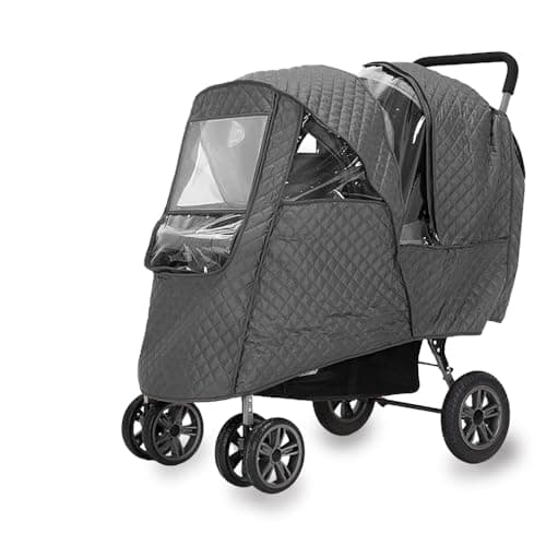 Double Stroller Rain Cover Winter, Rain Cover for Double Stroller, Universal Rain and Wind Cover, Baby Outdoor Activities Accessories (Grey)
