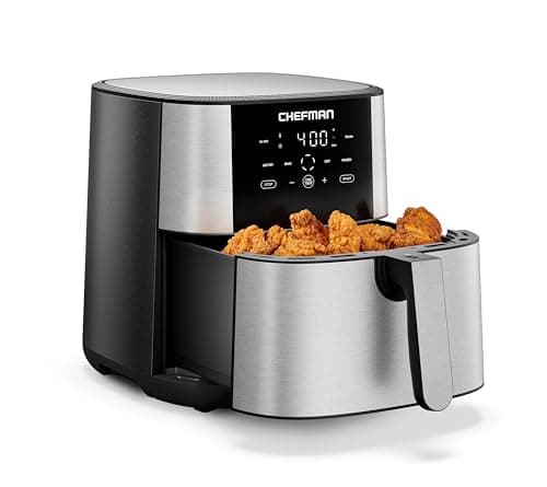 Chefman TurboFry® Touch Air Fryer, XL 8-Qt (7.5L) Family Size, One-Touch Digital Control Presets, French Fries, Chicken, Meat, Fish, Nonstick Dishwasher-Safe Parts, Automatic Shutoff, Stainless Steel