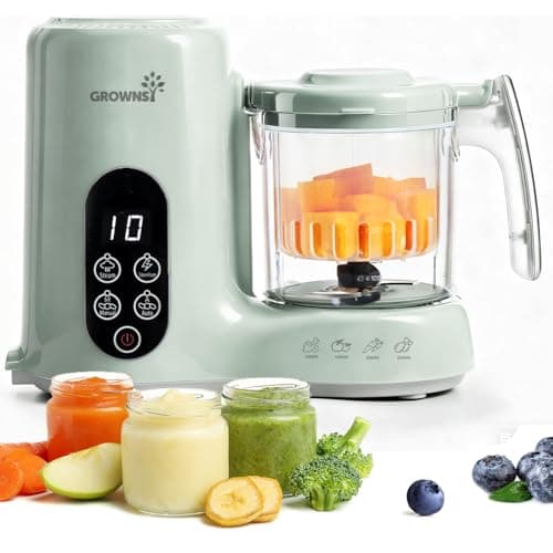 Grownsy Baby Food Maker with Steam Basket, One Step Baby Food Processor Steamer Puree Blender Grinder Mills Machine, Auto Cooking Grinding and Sterili-zing for Healthy Homemade Food, BPA-Free