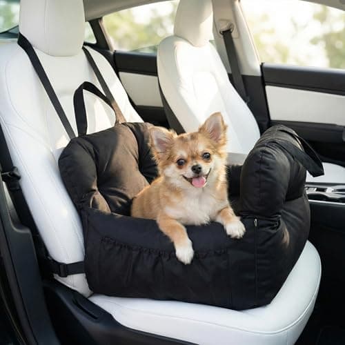 Huatean Dog Car Seat Portable Pet Car Bed for Small & Medium Dogs Under 25lbs, with Safety Leash & Storage Pockets,Cat Car Seat for Travel Carrier (S, Black, 1-25lbs)