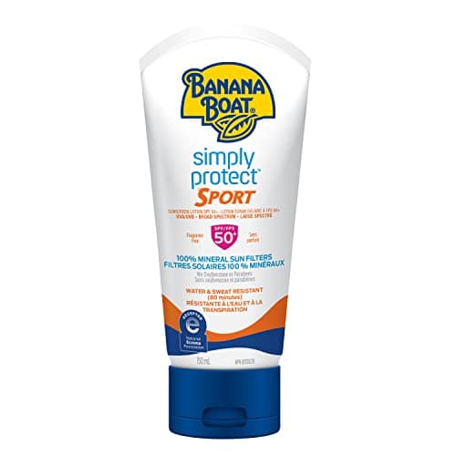 Banana Boat® Simply Protect™ Sport Sunscreen Lotion SPF 50+ Broad Spectrum | Mineral Sunscreen, Mineral Sport Sunscreen, Sweat and Water Resistant | Fragrance Free, 150mL