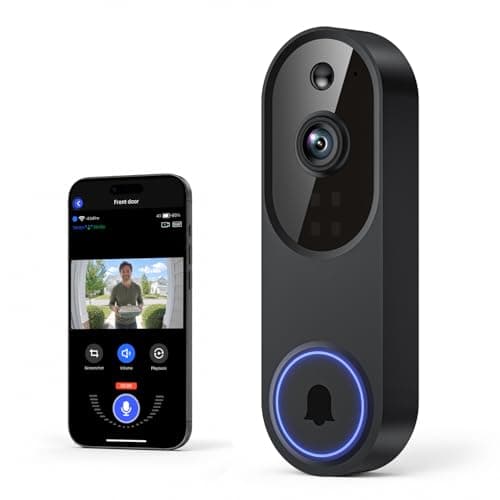 1080p Wireless Doorbell Camera Without Receiver, AI Human Detection, 2-Way Audio, Night Vision, Cloud Storage (Sold Separately), Real-Time Alerts, Battery-Powered, 2.4Ghz Wi-Fi Olny (Black)