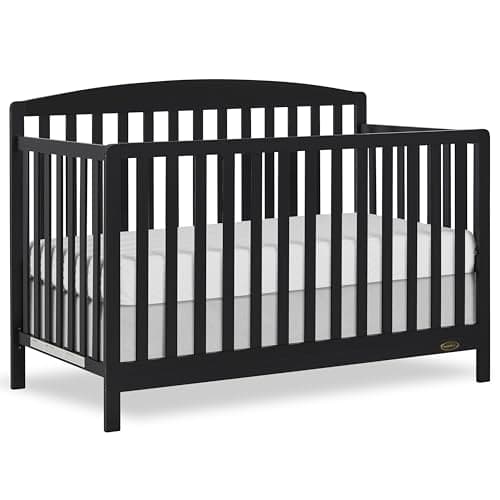 JPMA & Greenguard Gold Certified Dream On Me Odelle 5 in 1 Convertible Crib in Matte Black, Built of Sustainable Pinewood, 3 Mattress Height Settings, Non-Toxic Water-Based Paint Finish