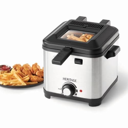 Starfrit Heritage 1.5L Compact Electric Deep Fryer - Variable Temperature - Quick-Release Magnetic Cord - Large Viewing Window - 800W