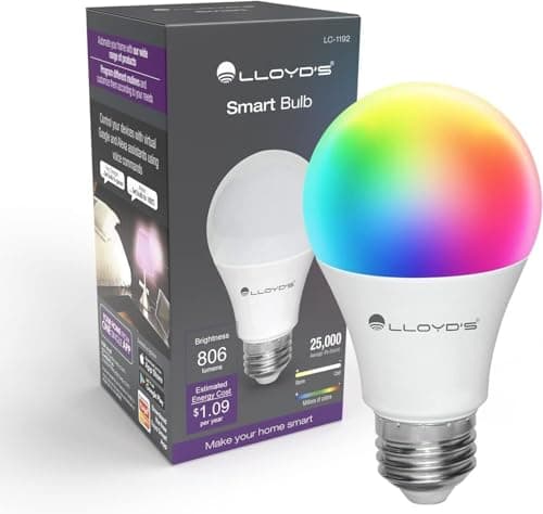 Lloyd's E26 Smart Bulb - Ampoule Intelligente - Alexa Compatible + Google Home Compliant, Colour Changing, LED Smart Light Bulb (10W) Dimmable from The App - Works with 2.4 GHz WiFi