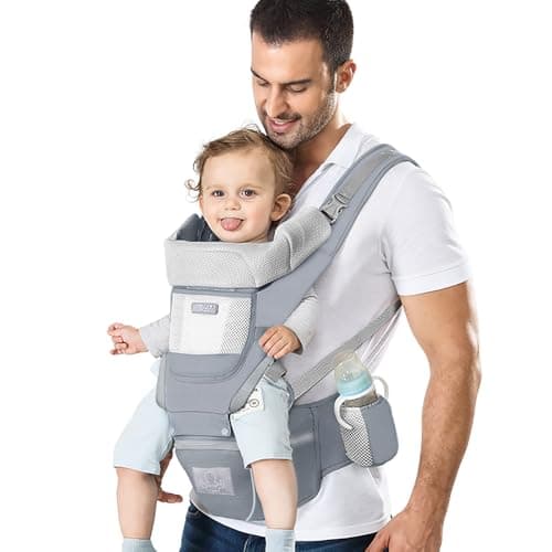 YSSKTC Baby Carrier Ergonomic Infant Carrier with Hip Seat Kangaroo Bag Soft Baby Carrier Newborn to Toddler 7-66lbs Front and Back Baby Holder Carrier for Men Dad Mom (Grey)