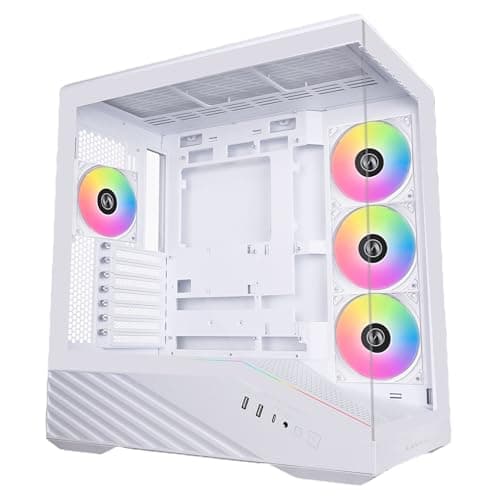 Lian Li V100 ATX Mid-Tower PC Case, 4 x 120mm ARGB PWM Fans Pre-Installed, LED RGB Strip, Display Platform with Tempered Glass, Support 415mm GPUs, 360mm Radiator, Optimized Airflow - White (V100RW)