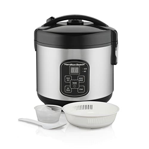 Hamilton Beach Digital Programmable Rice Cooker & Food Steamer, 8 Cups Cooked (4 Cups Uncooked), Stainless Steel, Steam & Rinse Basket, Model 37518MN