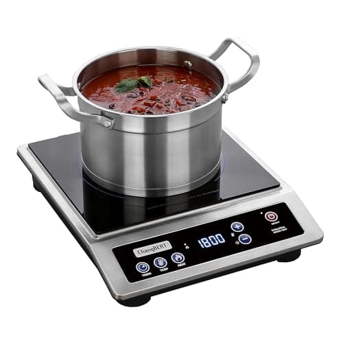 ChangBERT Induction Cooktop, Commercial Grade Portable Cooker, Large 8” Heating Coil, Premium Stainless Steel Countertop Burner with NSF Certified, 10 Hours Timer Powerful 1800W Professional Hot Plate