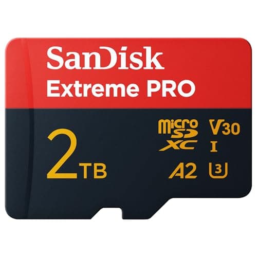 SanDisk 2TB Extreme PRO microSDXC Card, + SD Adapter, (for Smartphones, Action Cams, Drones, Read up to 250MB/s, 5K, 4K UHD) Card is Rated A2. RescuePRO Deluxe, UHS-I, U3, V30