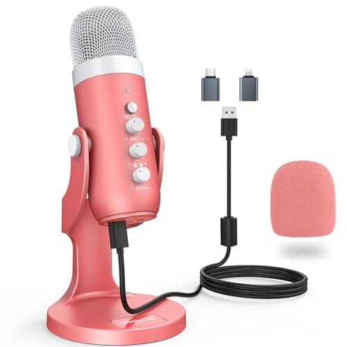 ZealSound Gaming USB Microphone,Pink Microphone with Mute for Phone Computer PC PS 4&5 Mac,Singing Mic with Gain Control,Echo&Monitor Volume Adjust for Streaming Vocal Recording ASMR Podcast Video K66