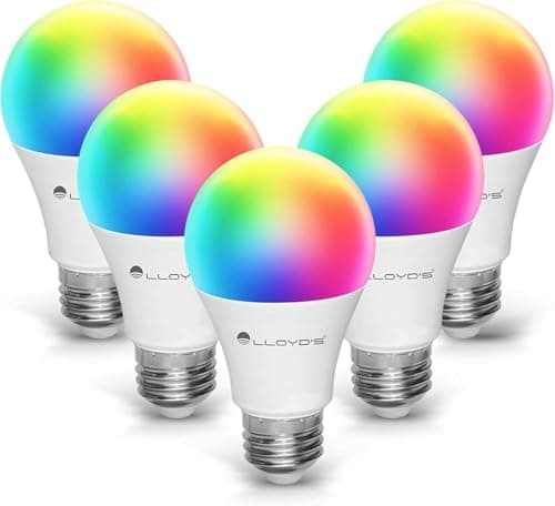 Lloyd's E26 Smart Bulb - Ampoule Intelligente - Alexa Compatible + Google Home Compliant, Colour Changing, LED Smart Light Bulb (10W) Dimmable from The App - Works with 2.4 GHz WiFi - 5-Pack