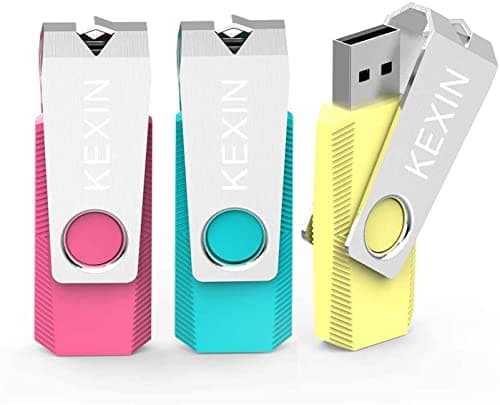 KEXIN 64GB USB Flash Drive 3 Pack - Swivel Thumb Drives with LED Indicator, High-Speed USB 2.0 (Pink/Yellow/Cyan) for Data Storage, Bulk Pen Drives Multi-Color Pack