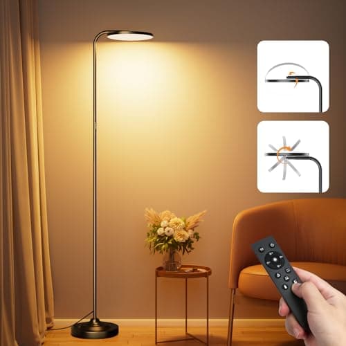 SIBRILLE 36W LED Floor Lamp, Super Bright Standing Lamp, Modern Stepless Dimmable Torchiere Tall Lamp with Remote Control, 350° Rotating Head Reading Floor Lamp for Living Room, Bedroom, Office