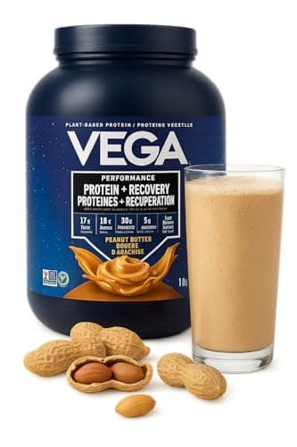 Vega Protein + Recovery, Peanut Butter – 30g Vegan Protein, Dairy & Gluten Free, Probiotics, NSF Certified, 1.93 kg (45 Servings)