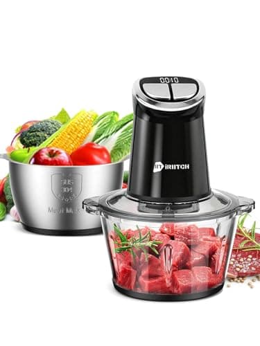 iRIITCH Food Processor with LED Timer, 800W Powerful Electric Meat Grinder with 2 Bowls (12 Cups+12 Cups) & Bi-Level Blades, Food Chopper for Nuts, Meat, Onion, Garlic, Baby Food