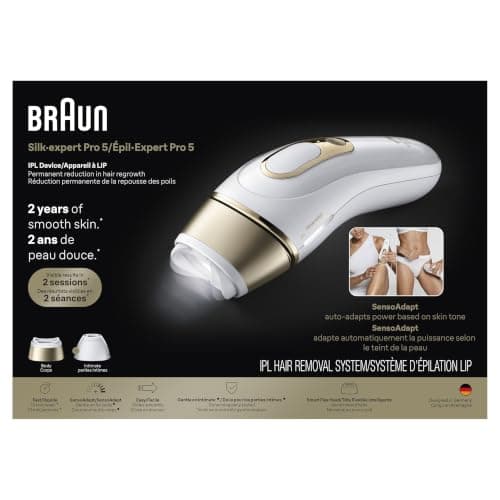 Braun Silk-Expert Pro 5 IPL PL5157 at Home Laser Hair Removal for Women and Men with Premium Pouch, Venus Razor, 2 Heads