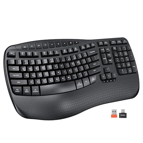 MEETION Ergonomic Keyboard Wireless, Wave Keys Wrist Rest, 2.4G Cordless USB A and USB C Adapter, Natural Typing Keyboard, Wireless Computer Keyboard Compatible with Windows/Mac/PC/Laptop, Black