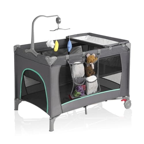 Pack and Play, Travel Crib, with Changing Table, Portable Pack and Play, with Carry Bag, Foldable, Portable Crib for Toddlers 1-3 (Grey)