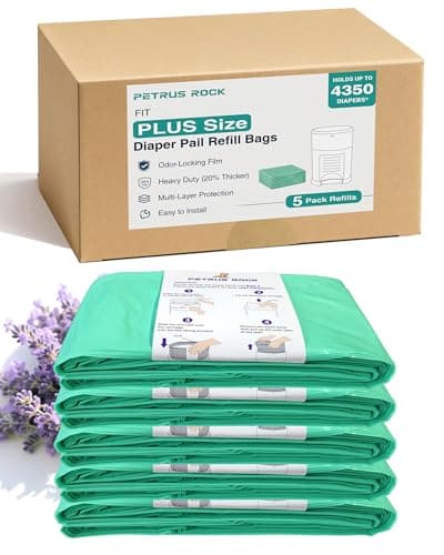 5 Pack Diaper Pail Refill Bags Compatible with Dekor Plus Diaper Pail, 50% Extra Long Refill, Holds Up to 4350 Diapers, Durable & Odor Locking, Fresh Lavender Scent