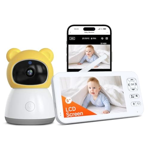 ACEBELL 2K WiFi Baby Monitor with 5'' 1080P Screen, Smart Baby Camera with App Control, 360°Auto Tracking, Motion & Sound & Humidity & Temperature Detection, Night Vision, Long Battery Life,2-Way Talk