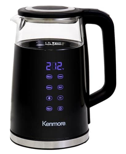 Kenmore Electric Kettle - 1.7 Liter Cordless Digital Chauffe-eau, Instant Pot Tea Kettle, Preset Temperature Control, Automatic Shut- Off, Cool Touch, Hot Water Boiling Heater, Black