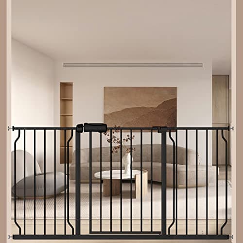 Fairy Baby Extra Wide Baby Gates 57.5-62 Inch, Auto Close Child Safety Gates for Stairs Banister Doorways Hallway,Indoor Safety Child Gates for Kids or Pets, Black
