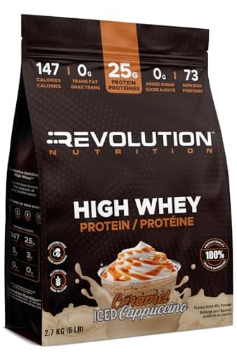 Revolution Nutrition, High Whey, Protein Powder 6LB Bag, Whey Protein, Gluten Free, 25g of Protein Per Scoop, 2.7kg, 73 Servings (Caramel Iced Cappuccino, 6 Pound Bag)