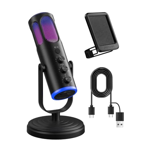 PUPGSIS USB Gaming Microphone for PC PS5 Mac, 96kHz Condenser Mic with Reverb Control, RGB, One-Tap Mute & Monitoring, Computer Mic with Pop Filter for Streaming Podcasting YouTube Recording - Black