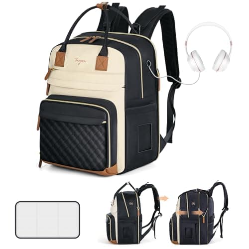 Extra Large Diaper Bag for 2 Kids, Diaper Bag Backpack, Twin Diaper backpack 25-37L Expandable with Changing Pad and Earphone Hole, Apricot & Black