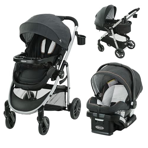 Graco Modes Pramette Travel System, 3-in-1 Baby Stroller and Car Seat Combo with SnugRide SnugLock 35 Infant Car Seat, Rear-Facing from 1.8-16 kg (4-35 lb), Britton
