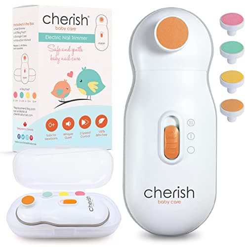 Cherish Baby Care Award-Winning Electric Nail File Baby (0-12 Months) - WIth Automatic Safety Stop, Storage Case and 4 Filing Pads, Baby Grooming Kit Newborn, Newborn Essentials & Baby Must Haves