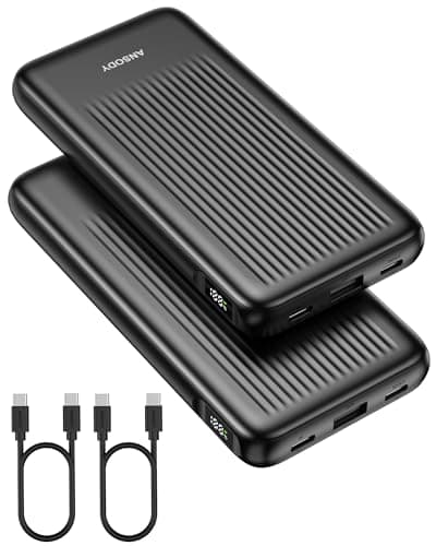 ANSODY 2-Pack 10000mAh Power Bank Fast Charging, 22.5W Compact USB C Portable Charger with 2 Outputs & 2 Inputs, LED Display Battery Pack Compatible with iPhone Samsung iPad Tablets, Black & Black