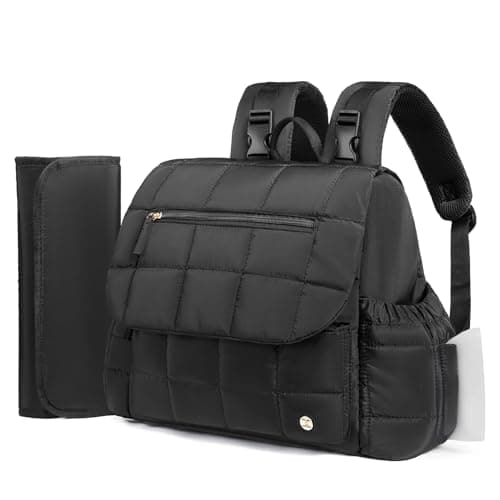 Telena Diaper Bag Backpack Puffer Baby Diaper Bag with Insulated Pockets Travel Small Diaper Backpack with Changing Pad, Black