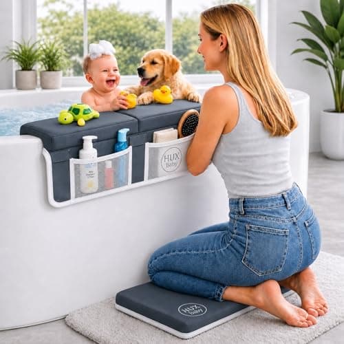 Baby Bath Kneeler and Elbow Rest Pad Set, Thick Kneeling Pad for bathtime, Comfortable Baby Bath Support Cushion, Essential Bathtub Accessories for Kids, Bain Pour Bebe, (Dark Gray)