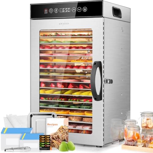 KWASYO Food Dehydrator Machine, 18 Trays ALL Stainless Steel, Dual fan 360° Efficient Drying, 30~90℃ Temperature Control&24H Adjustable Timer,Dehydrator Food Dryer for jerky fruit,meats,vegetables