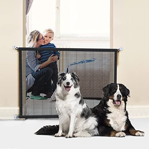 Dog Gate for Stairs Pet Gates for The House: Mesh Dogs Screen Gate for Doorways Stairways Indoor Safety 30 inches Tall, 50 inch Wide