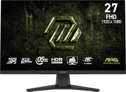 MSI MAG 272F X24 27-inch 1920 x 1080 (FHD) Gaming Monitor, 240Hz, AMD Adaptive-Sync, HDR Ready, HDMI, VGA Port,VESA Mountable, Tilt, 4-Side Slim Bezel, 0.5ms, Black