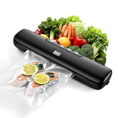Vacuum Sealer Machine, Kitchen in the Box Campact Food Sealer, Dry/Moist Food Modes&5 Temperature Settigs, One-touch Sealer Machine with External Vacuum System, 16pcs Bags for Sous Vide (Inkblack)