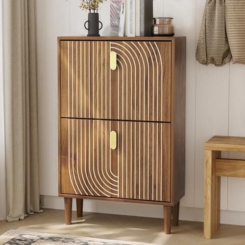 Morwdxef Shoe Storage Cabinet with 2 Flip Drawers, 23.6"(W) Freestanding Shoe Organizer with Metal Handles for Entryway, Narrow Shoe Rack Cabinet