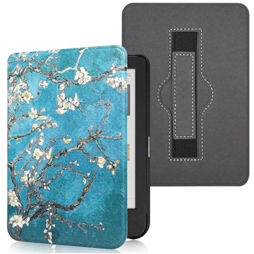 RSAquar 6" Kobo Clara Colour | BW | 2E Case with Hand Strap – Slim Protective Cover with Auto Sleep/Wake, Blossom
