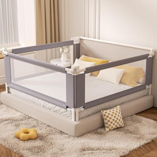3-Piece King Size Bed Rail for Toddlers with Headboard Rod - Adjustable Baby Bed Rail Guard, Kids Safety Bed Rails for King Size Bed (78.7"x78.7"x74.8")