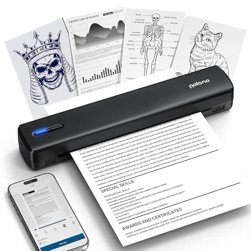 POLONO Portable Printer, D810 Inkless Bluetooth Thermal Printer Wireless for Travel, Compatible with iOS, Android, Laptop, Supports 8.5"x11" US Letter for Office, Car, Home, Black