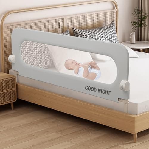 Foldable Baby Bed Guard Rail for Toddlers, Adjustable Height Swing Down Baby Bed Safety Side Rails,Portable Bed Rails Guard Bumper for Full Size, Queen(Grey,76IN)